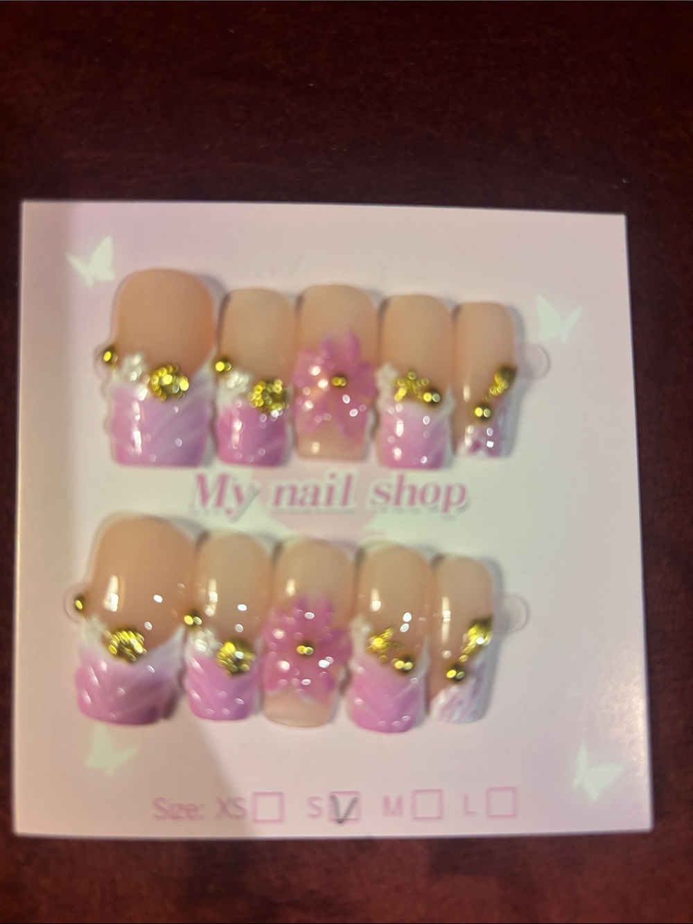 Press-On Nails Set with Pink Floral Design